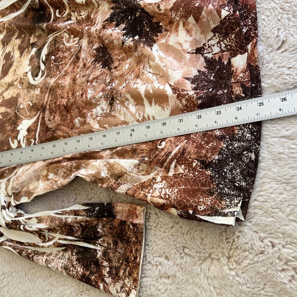 Indie Fairy Grunge Brown Leaf Print Long Sleeve V Neck Top Forestcore Babydoll - Picture 7 of 8